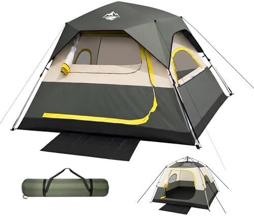 4 Person Instant Tents for Camping Setup in 50s, Cabin Tent with Rainfly